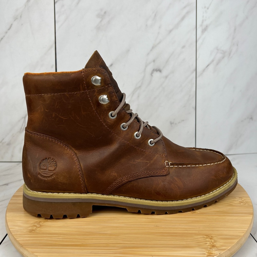 Timberland Redwood Falls Mens Size 9.5 Brown Leather Waterproof Moc-Toe Boots